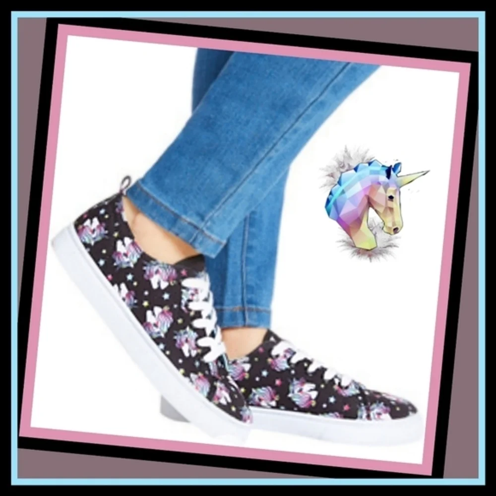 Fabkids ✦ Unicorn Star Sneakers ✦ Black Neon Mane Slip-On Cushioned Sole 5 NWT
